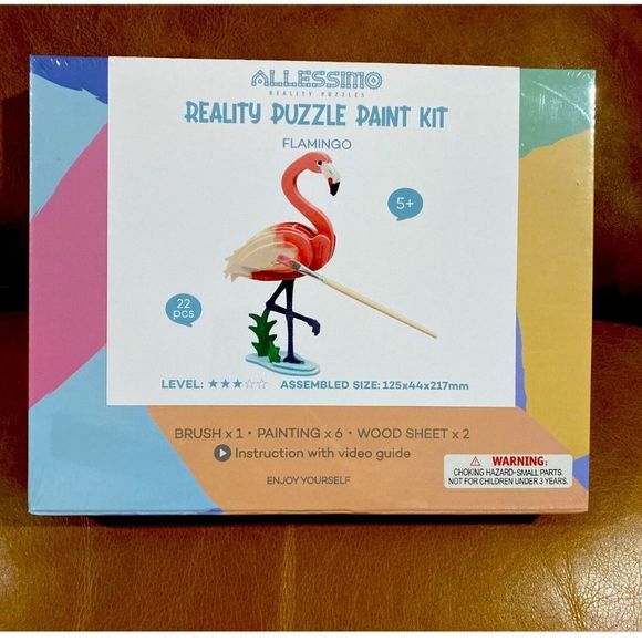 Allessimo Create & Paint Wooden 3D Pink Flamingo Level 3 Reality Puzzles… - Picture 2 of 7